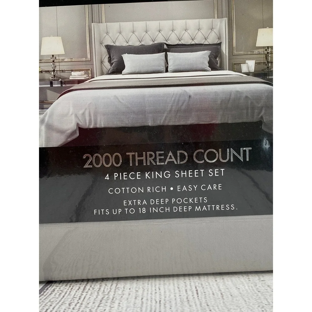 Dwell Studio Sheet Set King Gray 2000 Thread Count Cotton Rich Deep Pocket - Picture 8 of 9
